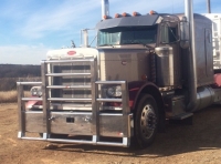              PETERBILT 379 with 16â€ Bumper.  Extended Hood Bumper.  EVOLUTION Bumper.  Heavy Duty Semi Truck Bumper from ALI ARC. 2 Post Moose Protection Semi Truck Bumper.