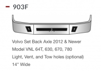 Volvo VNL 64T, 630, 670, 780 Bumper Set Back Axles 2012 & Newer
