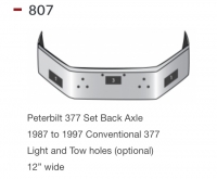Peterbilt 377 Bumper Set Back Axle 1987 to 1997 Conventional 377