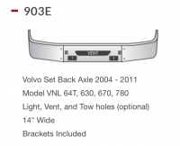 Volvo VNL 64T, 630, 670, 780 Bumper Set Back Axles 2004 - 2011